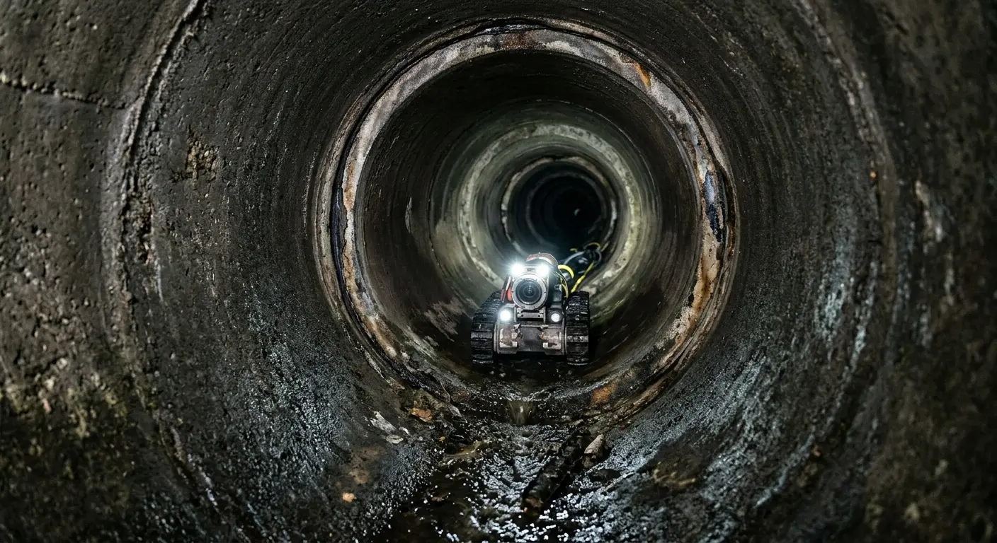 Robotic sewer camera inspecting pipe interior for Drain Snake Service in Oscoda