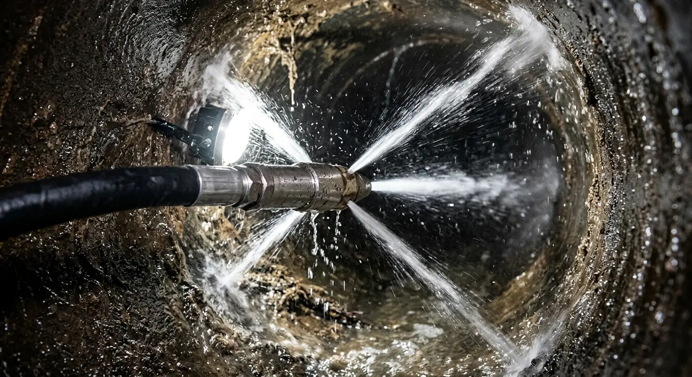 High-pressure hydro jetting nozzle cleaning sewer pipe for Sewer Line Relining in Oscoda